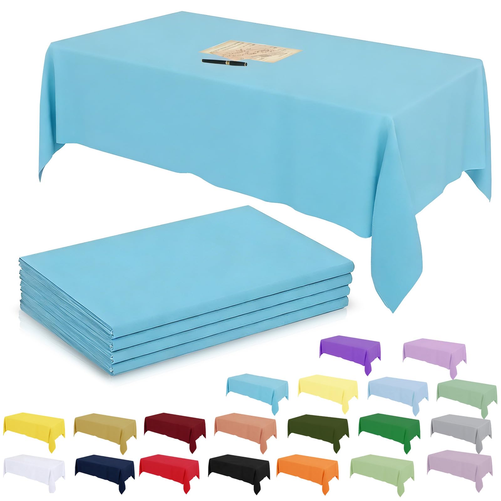 4P Plastic Light Blue Table Cloth Party for Rectangle Tables,137x274cm Decorative Paper Table Cloths for Parties Disposable,Blue Party Decorations Table Cover for Picnic,Baby Shower,Birthday,Christmas