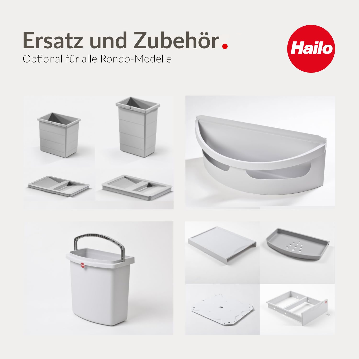 Hailo Abfallsammler Rondo | Eckabfallsammler für 90x90 Eckunterschrank | mit 2x 18 L Inneneimer Multifunktionseimer Seitenschalen | 360 Grad komplett drehbar | Hellgrau