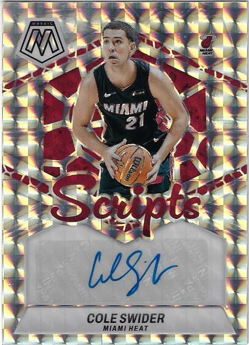 Cole Swinder Autographed Auto Mosaic Scripts Parallel Prizm Collectible Basketball Card - 2024 Panini Prizm Basketball Card #MS-CSH (Heat)