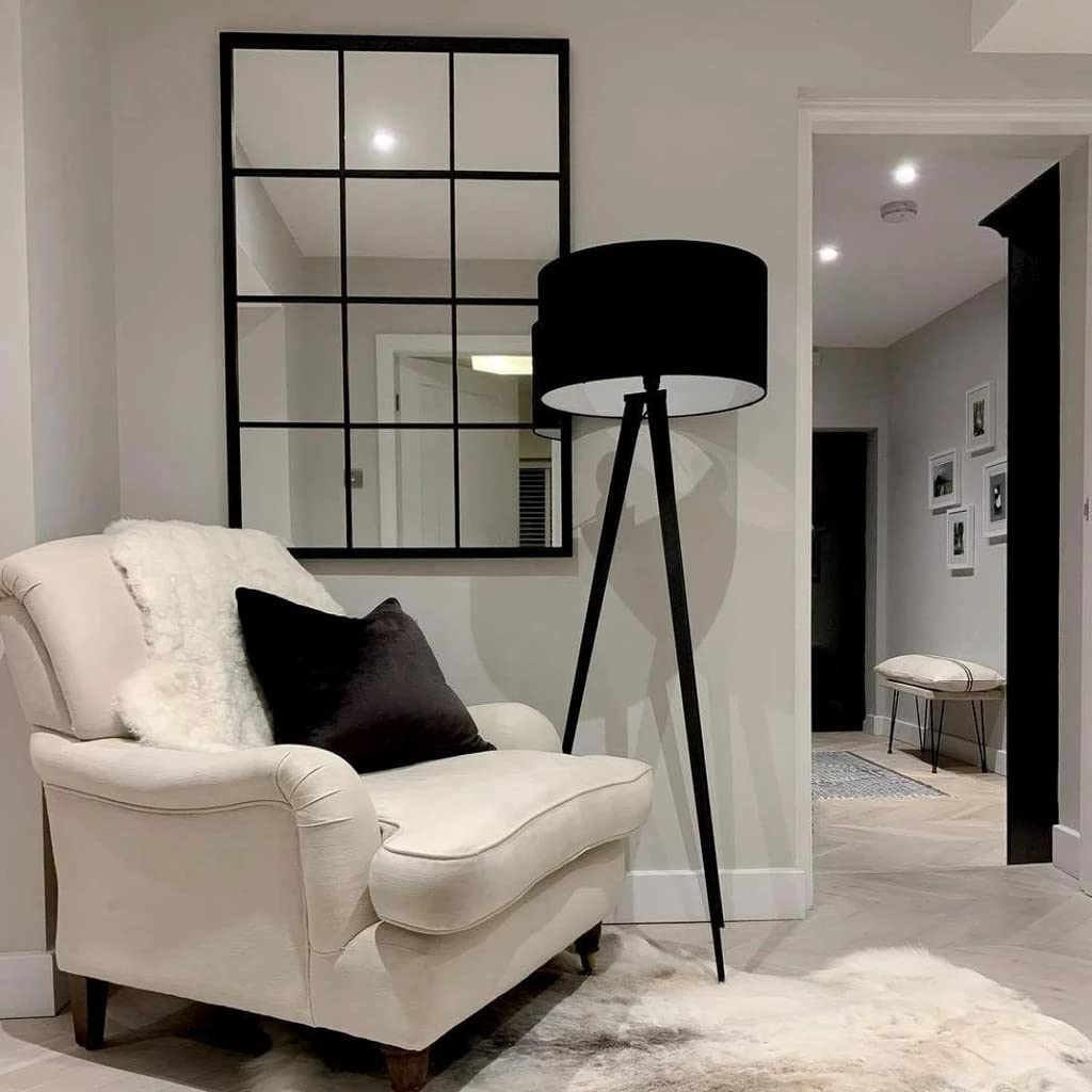 Deenz Black Rectangle Shape Arch Window Mirror Durable Metal Frame Wall Mounted Indoor Outdoor Mirror Home 90X60cm, Color