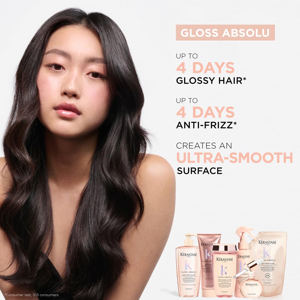 Kérastase Gloss Absolu Refillable Shampoo for All Hair Types with Glycolic Acid, Hyaluronic Acid & Wild Rose 500ml - Image 2