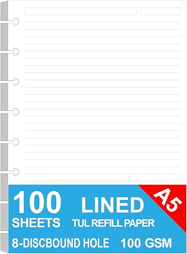 Papel de repuesto para discos de tamaño junior, 8 discos, recambio de papel de arco rayado, 100 gsm, papel blanco de recambio de papel de disco, 100