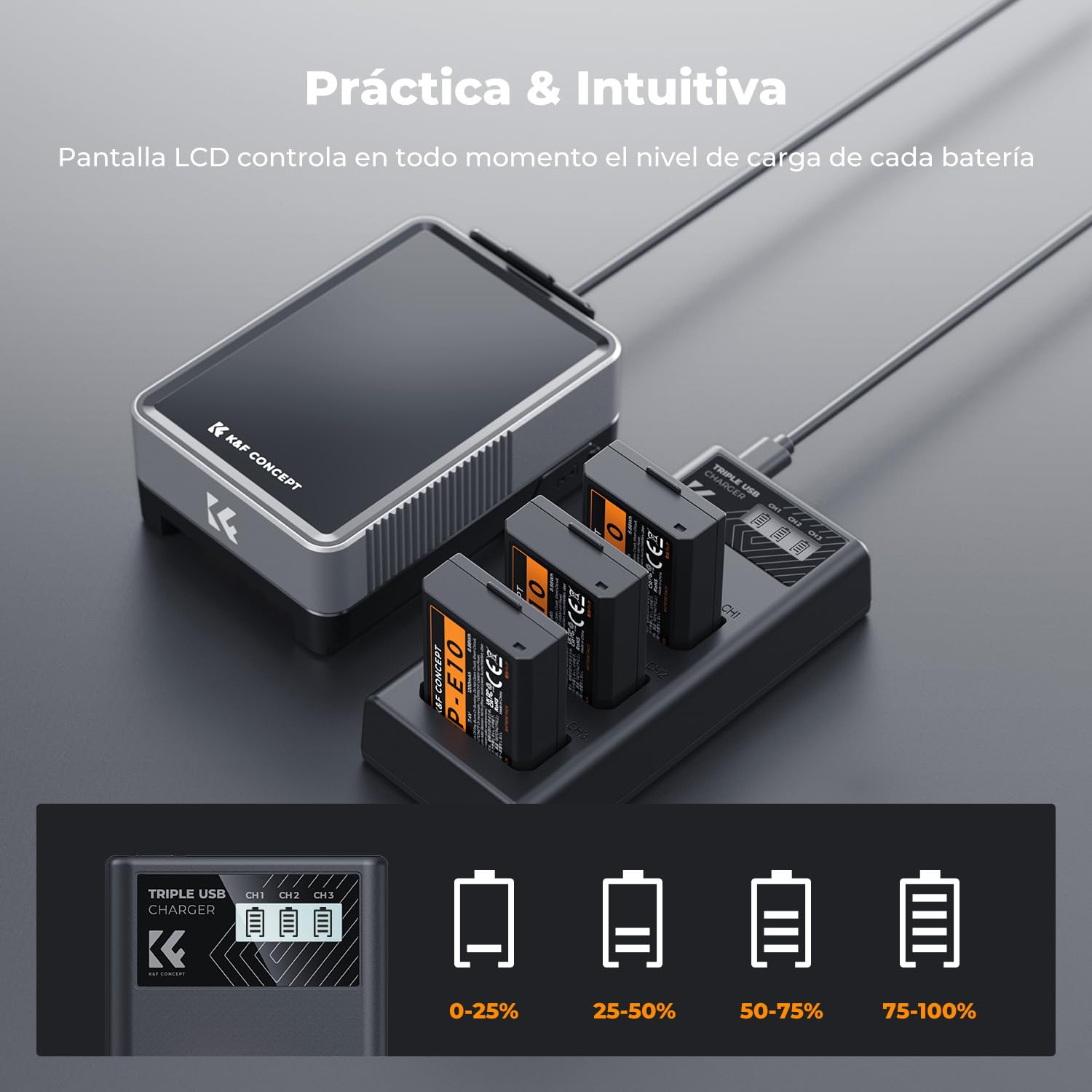 K&F CONCEPT LP-E10 3 Pack Baterías 1200mAh y Cargador LCD de 3 Ranuras Compatible con Canon EOS Rebel T7 T6 T5 T3 T100 Kiss X50 Kiss X70 EOS 1100D 1200D 1300D 2000D