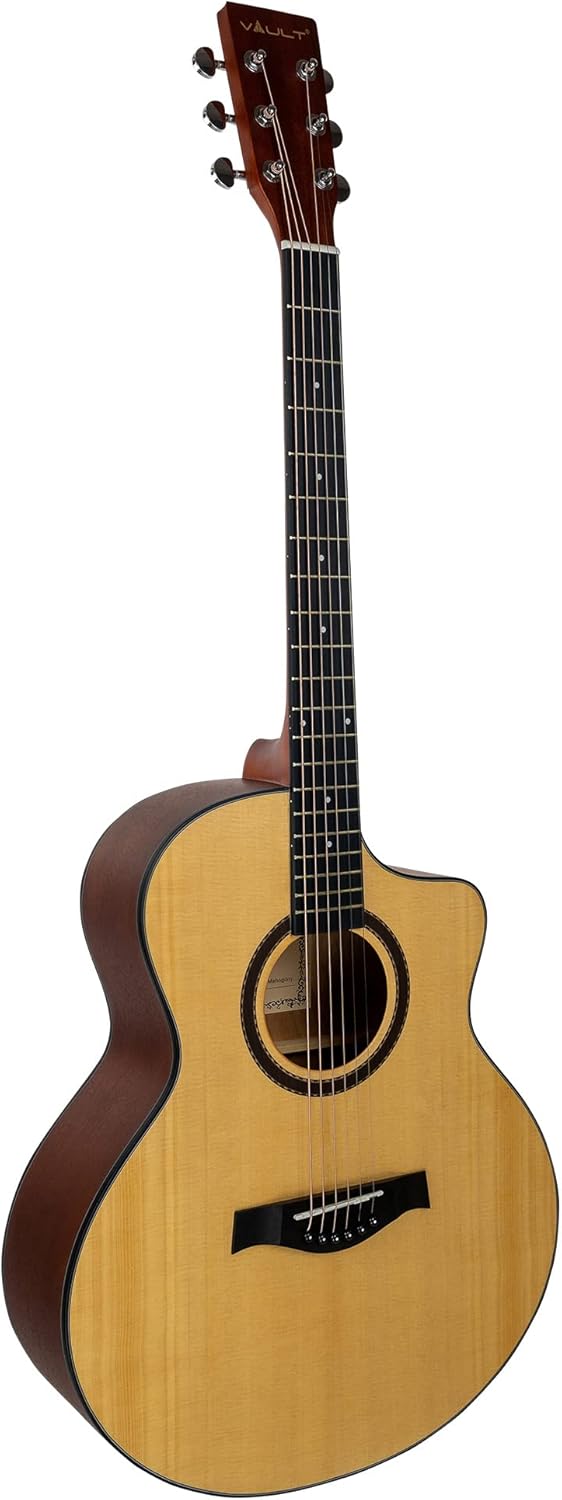 Vault EA-40 Full-Size Solid Spruce Top Cutaway Acoustic Guitar - Mahogany Bundle with Gig Bag, Tuner, Strap, Picks, and Austin Bazaar Polishing Cloth