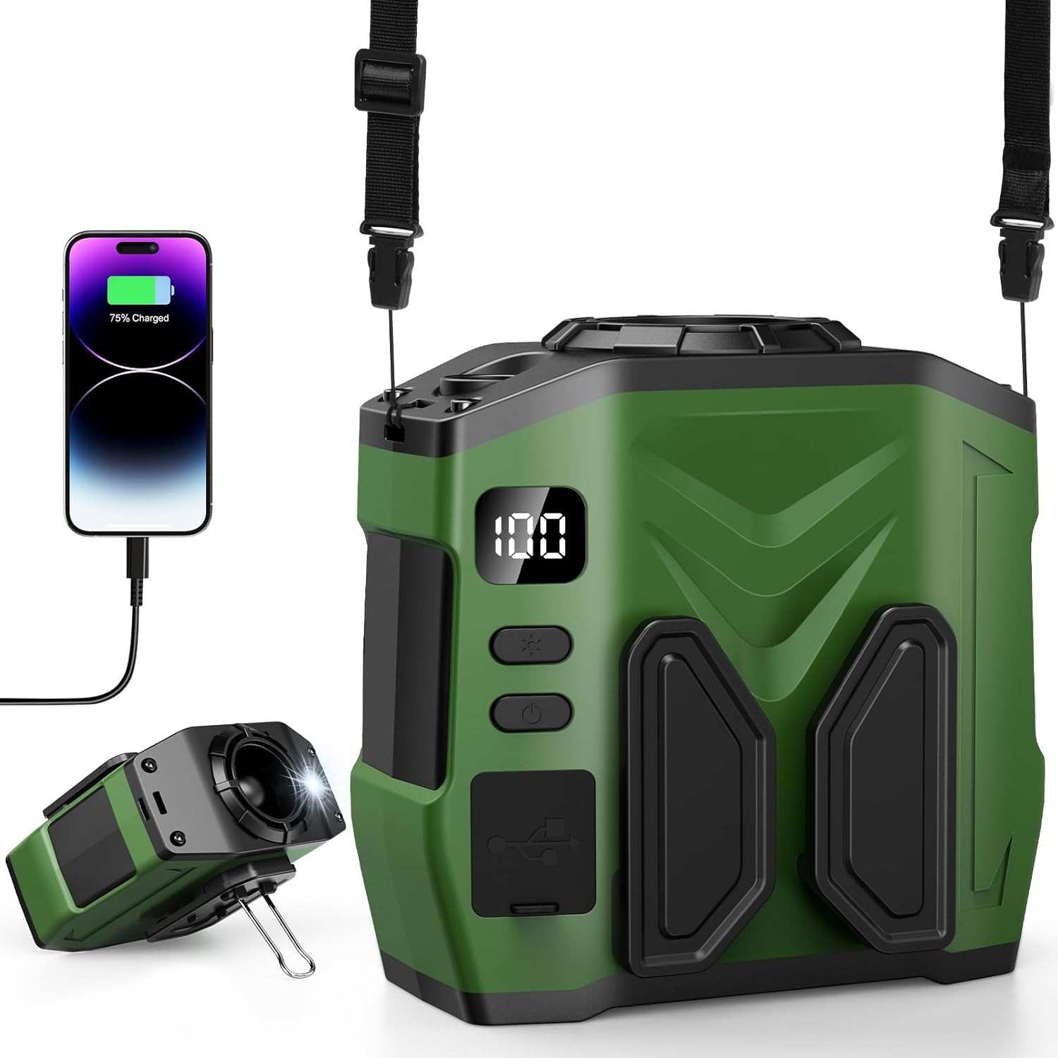 Portable Personal Waist Fan Rechargeable, 10000mAh 5 Speeds 13500RPM Strong Airflow, LED Light & 30H Runtime, Hands-Free Shirt/Belt/Neck Clip on Fan for Camping, Work, Outdoor, Travel