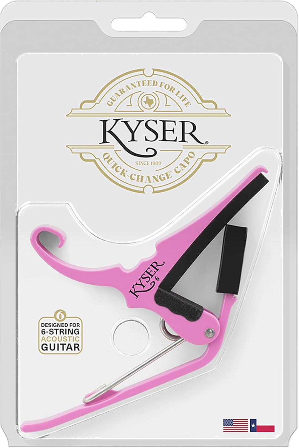 Kyser Musical Products Quick-Change Guitar Capo, KG6PRA, Pink Revival - For 6-String Acoustic Guitars, Made in USA, Quality, Strong, Lightweight, Quick & Easy Key Changes, Innovative, Perfect Fit