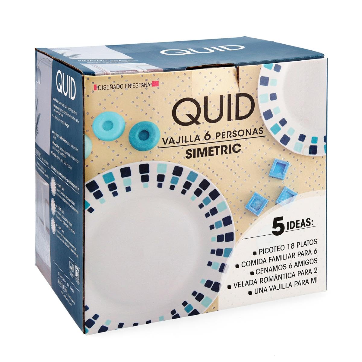 Quid Simetric Vajilla Porcelana 18 Pieces -6 People Blanco, Único