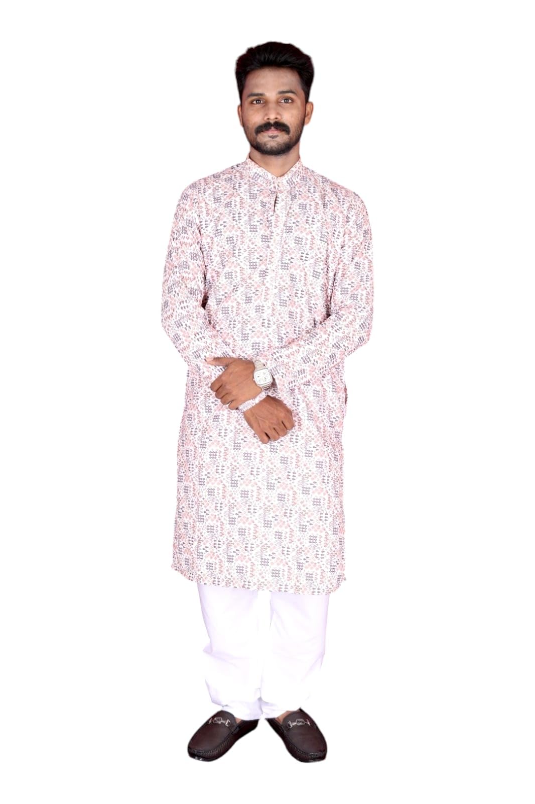 Men's Floral Print Kurta Pajama Set With Belt and Watch-image-11