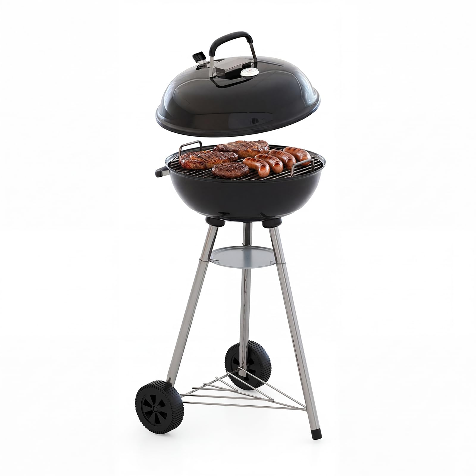 Aoxun Holzkohlegrill, Kugelgrill mit Thermometer und regulierbarer Luftzufuhr