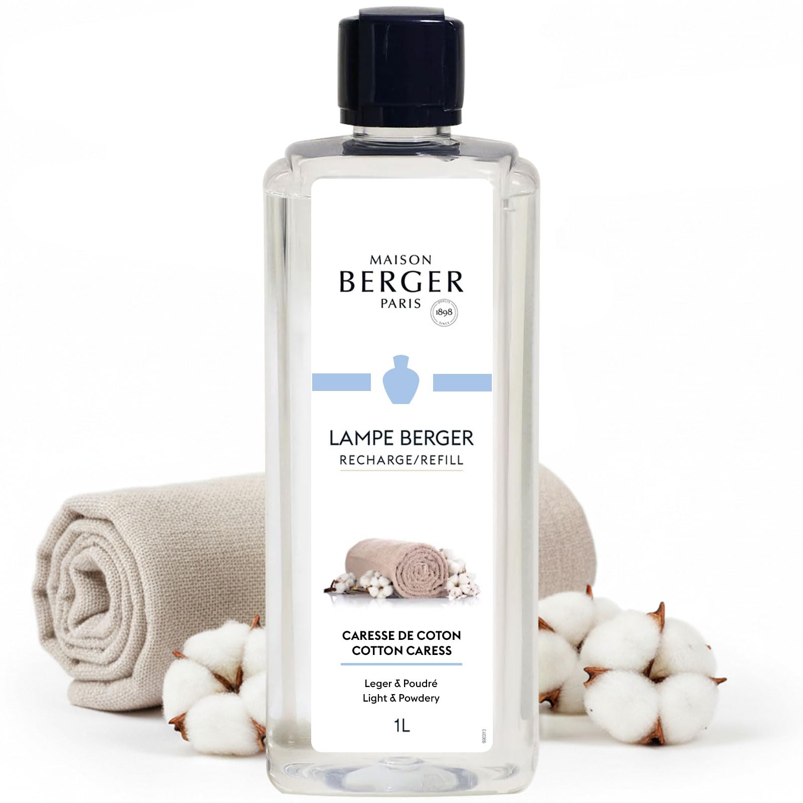 Maison Berger – Zarte Baumwollblüte Lampe Berger Nachfüllflasche 1 L – Rose & Frische Noten – Sanfter, pudriger Duft – Neutralisation der Gerüche