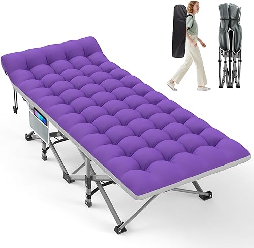 Miniatura 25 de ZENPETIO - Cama plegable de campamento de 28 pulgadas para adultos, cama para dormir portátil con colchón, cama de campamento resistente para Cuna