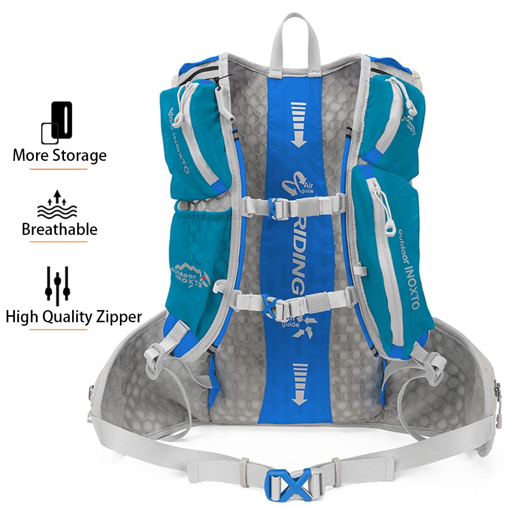 INOXTO Sac à dos d'hydratation avec réservoir d'eau étanche de 2 L, sac à dos d'hydratation léger pour homme, sac à dos pour cyclisme, motocross, escalade, trail course à pied (bleu)
