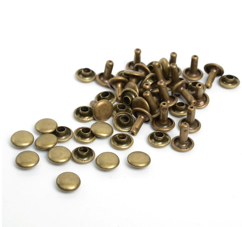 100pcs 9mm Double Cap Antique Brass Round Rivets Studs Nailhead Rock Biker RV229B