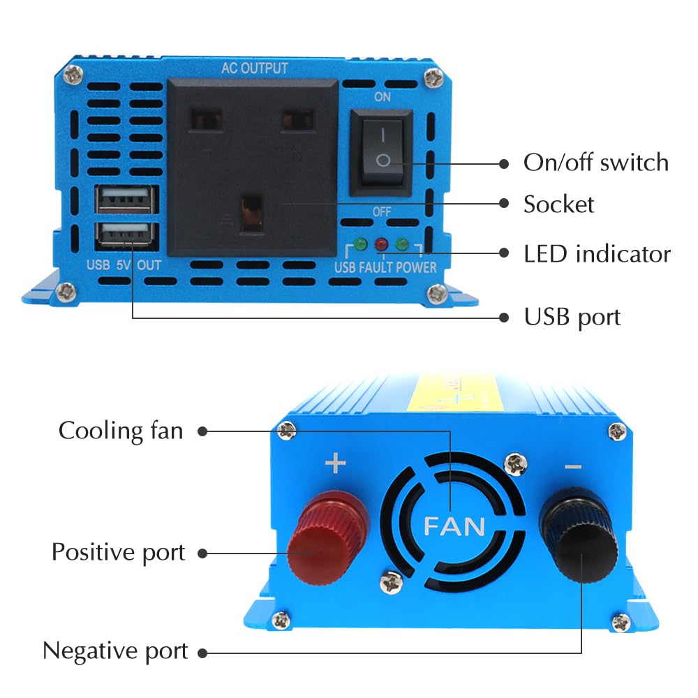LVYUAN 400W/800W Pure Sine Wave Power Inverter DC 12V to 230V 240V 