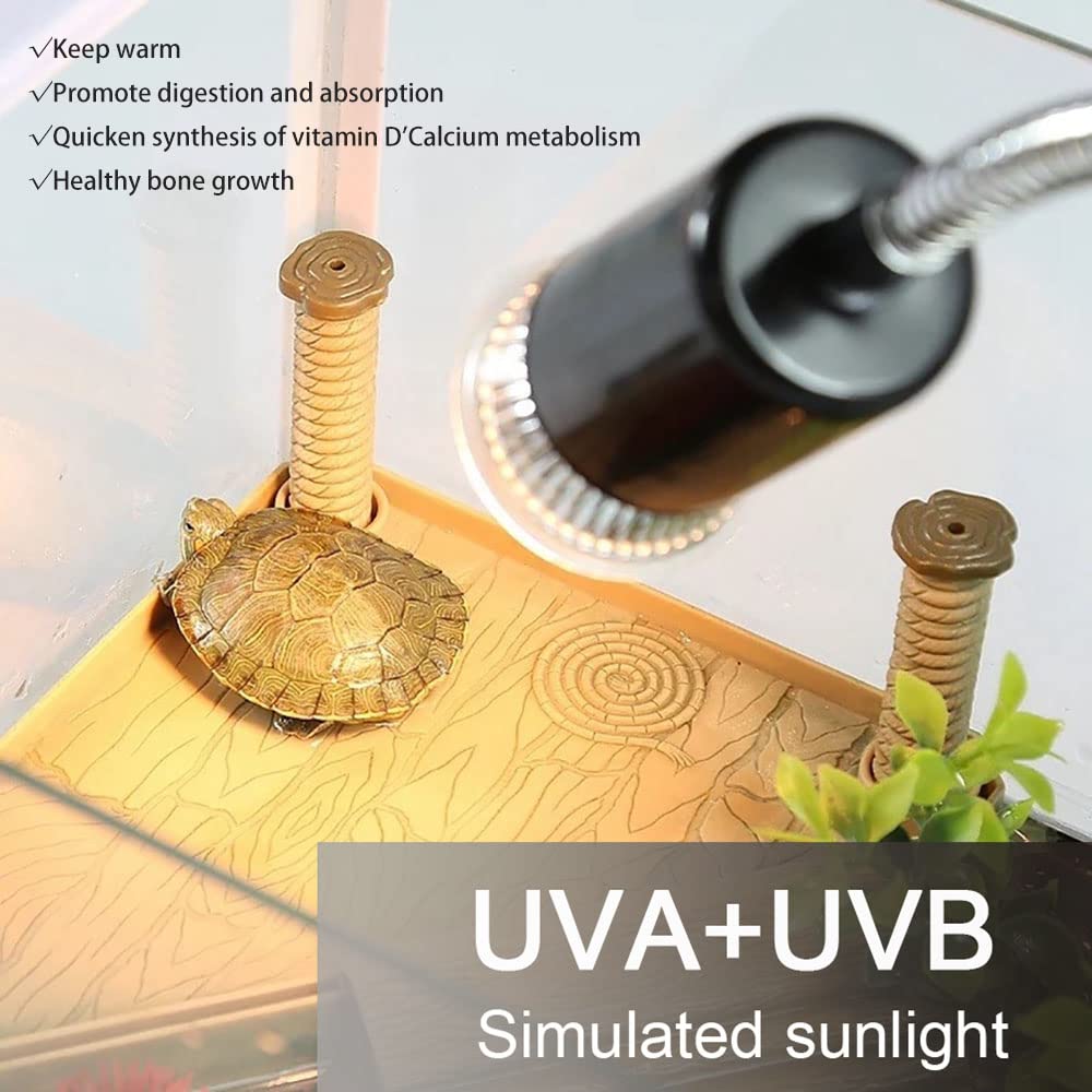 Lampa do Terrarium z Lampą Grzewczą UVA UVB, Regulowana Podstawa, 25W + 50W, dla Żółwi, Jaszczurek i Zwierząt Terrarystycznych