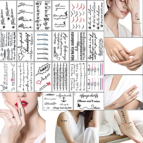 Tiny Temporary Tattoo Stickers for Girls Men Women Words Phrases Black Body Chest Shoulder Legs Waterproof Art Makeup