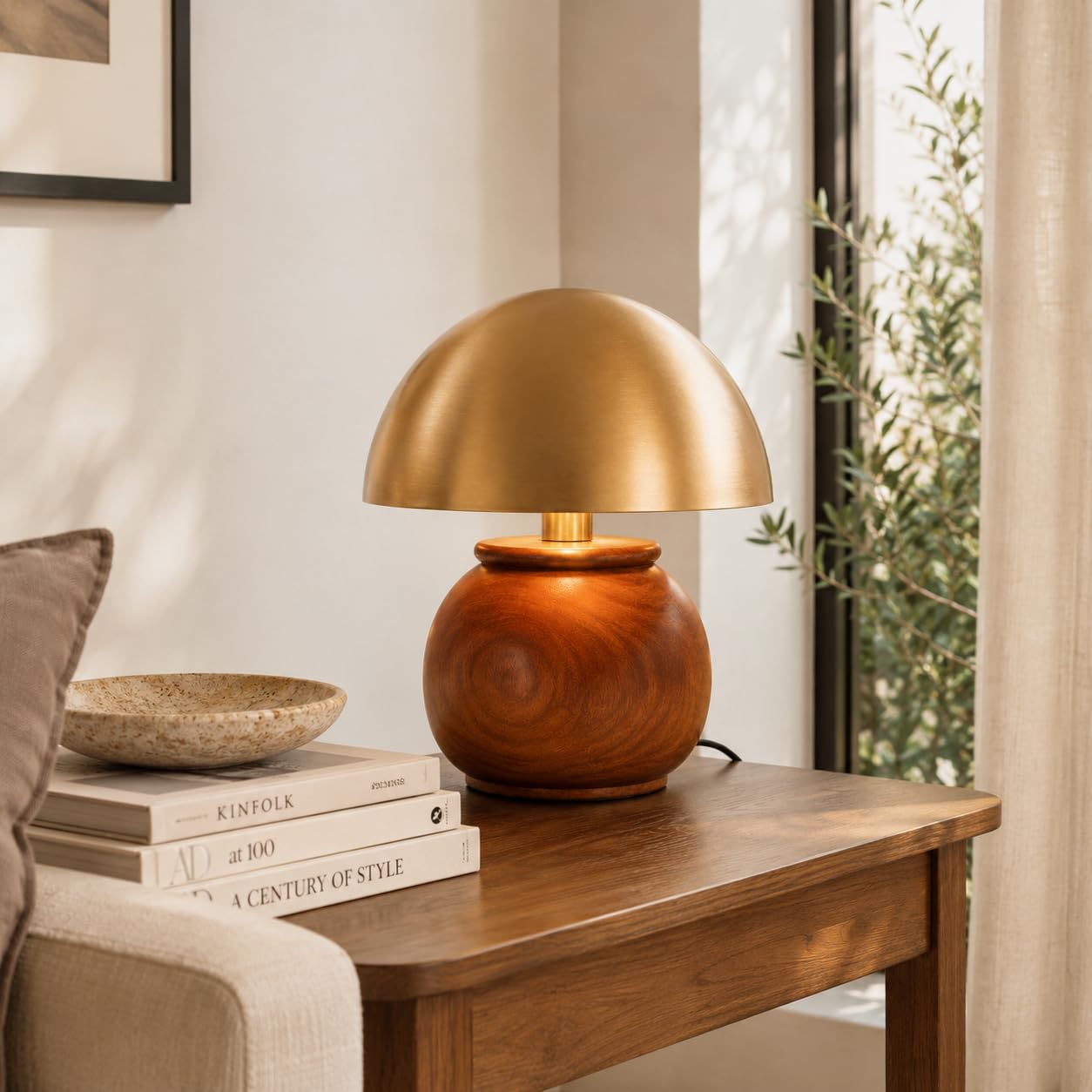 Decorative Wooden Mushroom Table Lamp | Minimalist Bedside Night Lamp with Natural Wood Base | Warm Light Table Lamp for Bedroom, Study Desk & Living Room-image-32