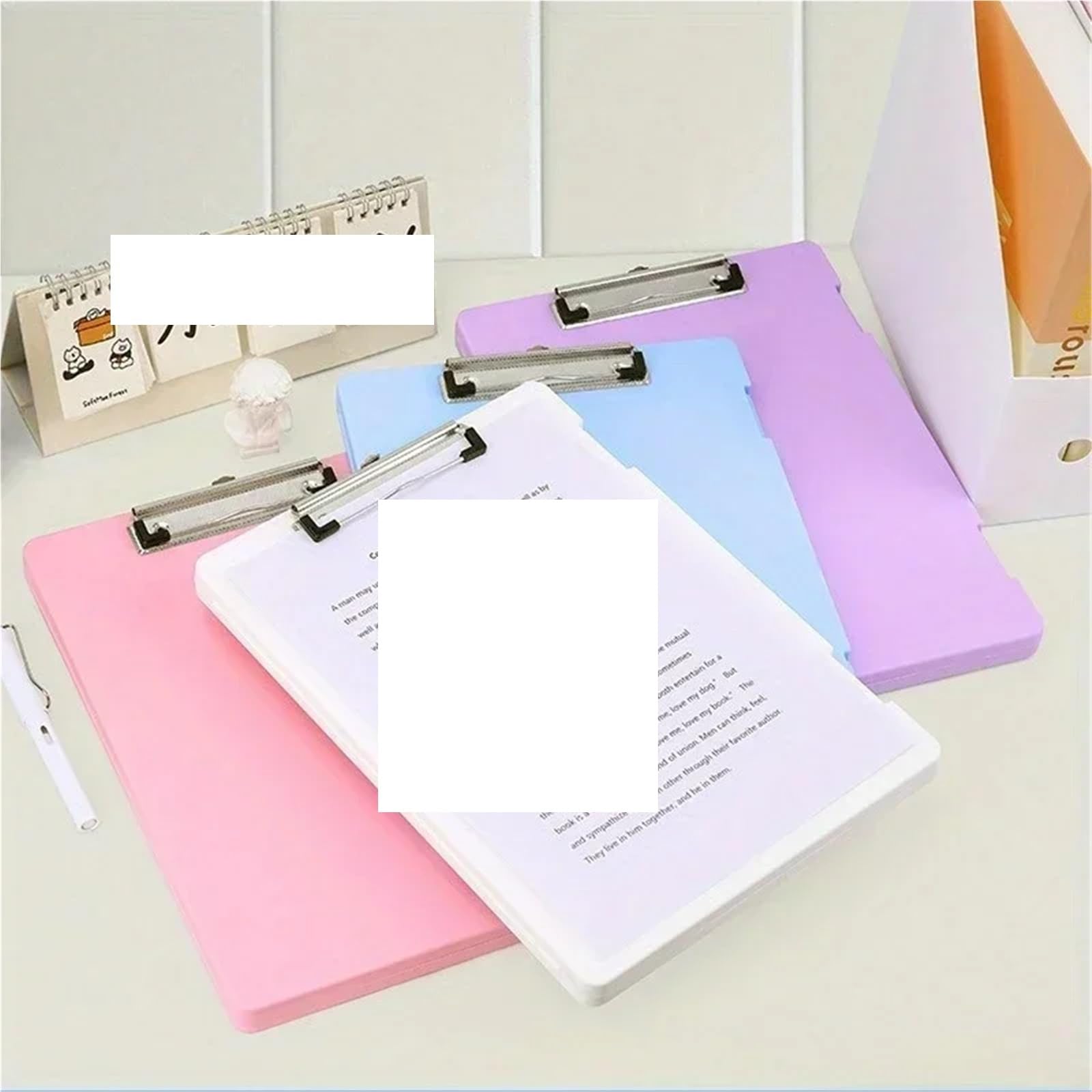 Portapapeles A4 con carpeta, suministros de Clip, tapete, portapapeles, folleto información archivo, 4 Uds Para la oficina(White)