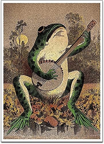 GFJQJH Banjo Frog Art Poster Canvas Painting Creativity Poster and Print Wall Art Picture for Living Room Home Decoration (A,12x18inch unframe)