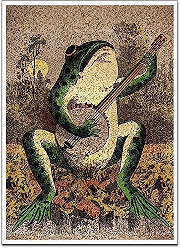 Gfjqjh Banjo Frog Art Poster Canvas Painting Creativity Poster And Print Wall Art Picture For Living Room Home Decoration (A,12X18Inch Unframe) #TOP1