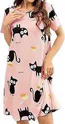 Camisola feminina de manga curta com estampa de desenho animado confortável de verão, gola redonda, ajuste solto, roupa de dormir casual para esposa e mãe