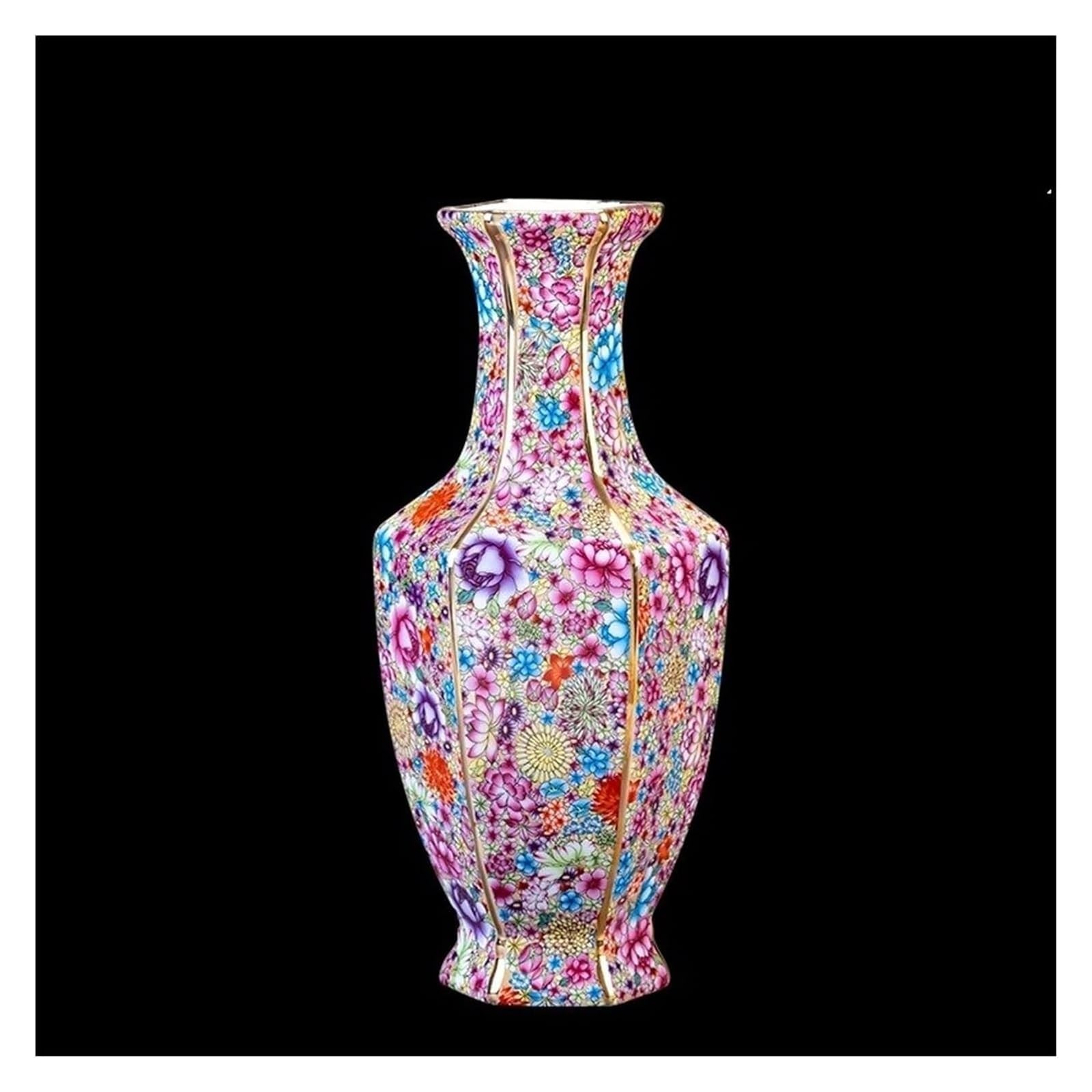 Vase Desktop Ceramics Imitation Chinese Enamel Decoration Living Room Flower Arrangement Antique Shelf Decor(Wanhua)