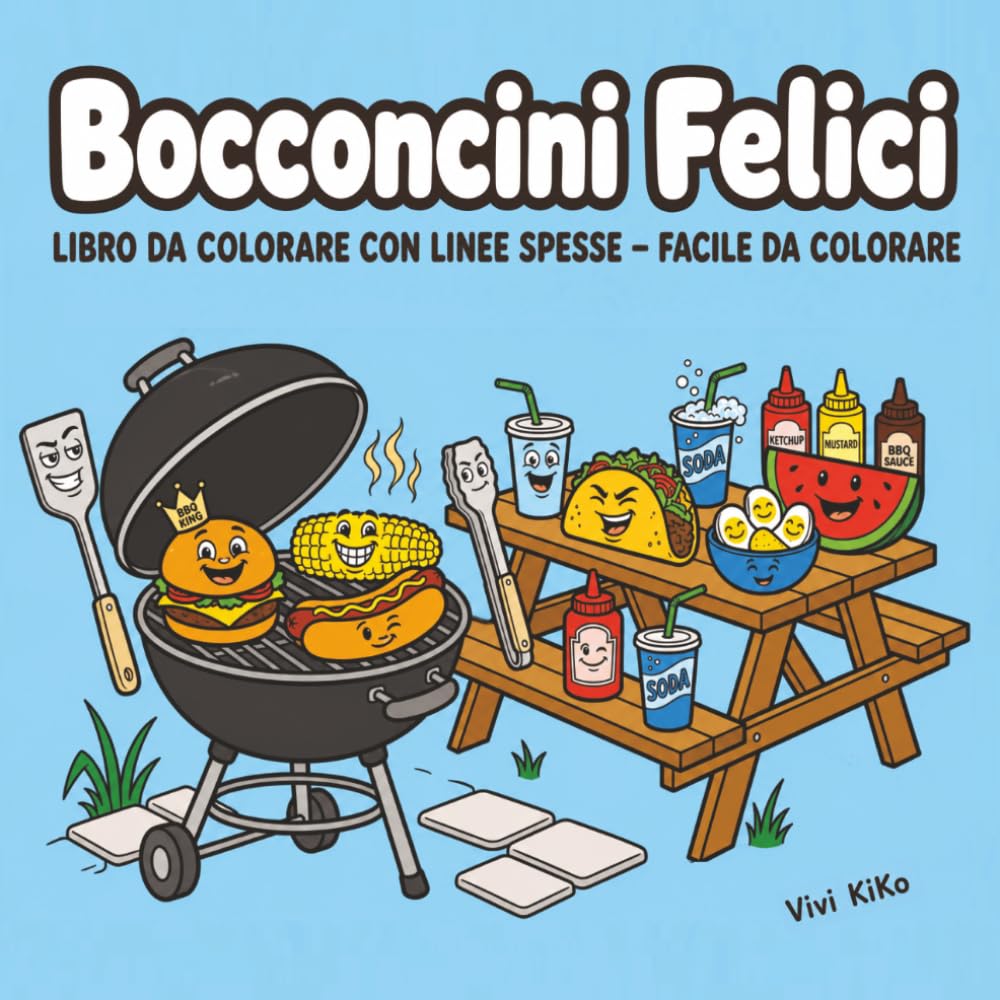 Bocconcini Felici: Libro da colorare per adulti e bambini: pagine divertenti e rilassanti con hamburger, pizza, snack, dessert e bevande rinfrescanti