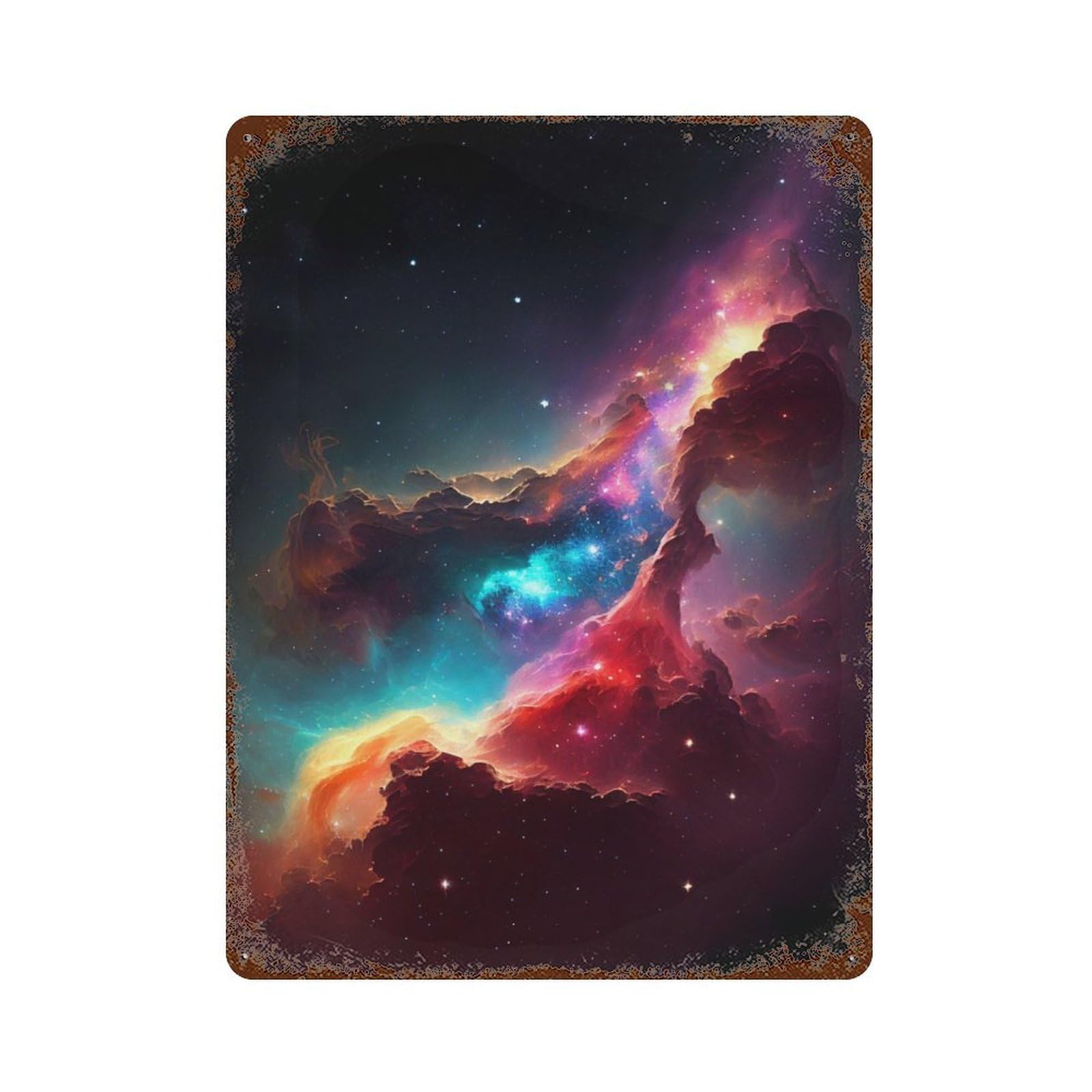 Retro Metal Sign with Stars + Nebulas Design 15.7"x11.8", for Living Room, Hallway And Home Decor, Vintage Wall Decor