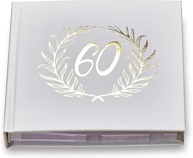 60th Birthday White Photo Album Gold Laurel Wreath