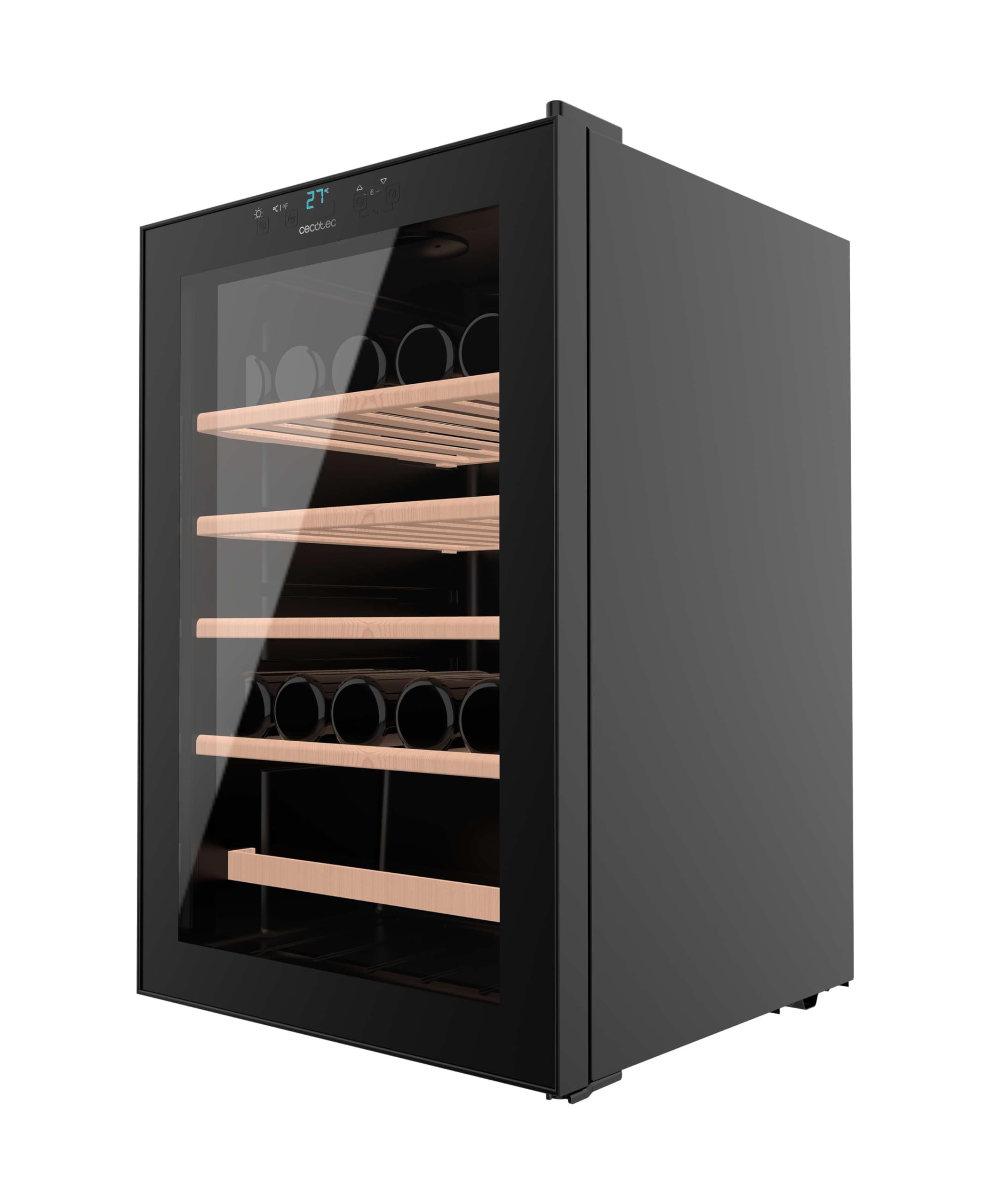 Cecotec Vinoteca 48 Botellas Bolero GrandSommelier 4850 Black Compressor. Nevera de Vino, Sistema de Compresor, Alto Rendimiento, Temperatura Regulable y Luz LED Interior, Diseño en Negro