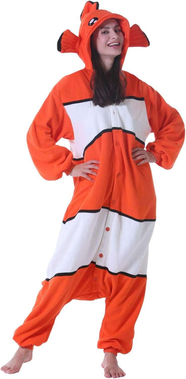 DELEY Unisex Orange Fish Costume Adult Onesie, One Piece Pajamas, Halloween Cosplay Costumes Homewear Jumpsuit - Image 3