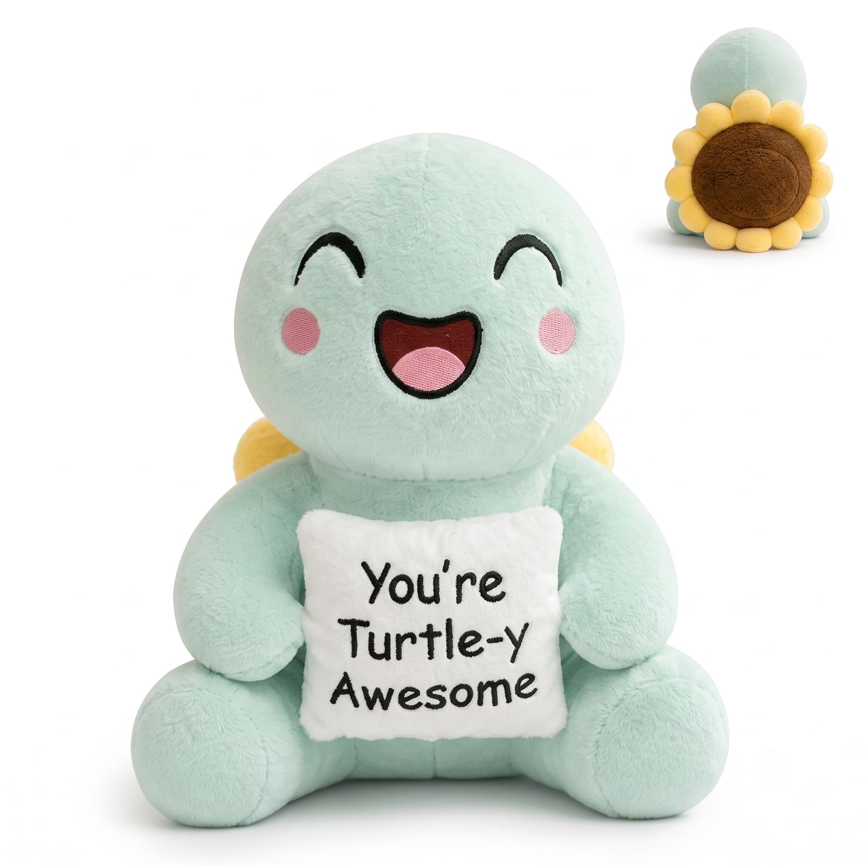 Numyawl Positive Turtle Plush, 8-Inch Turtle Teddy with Sunflower Shell