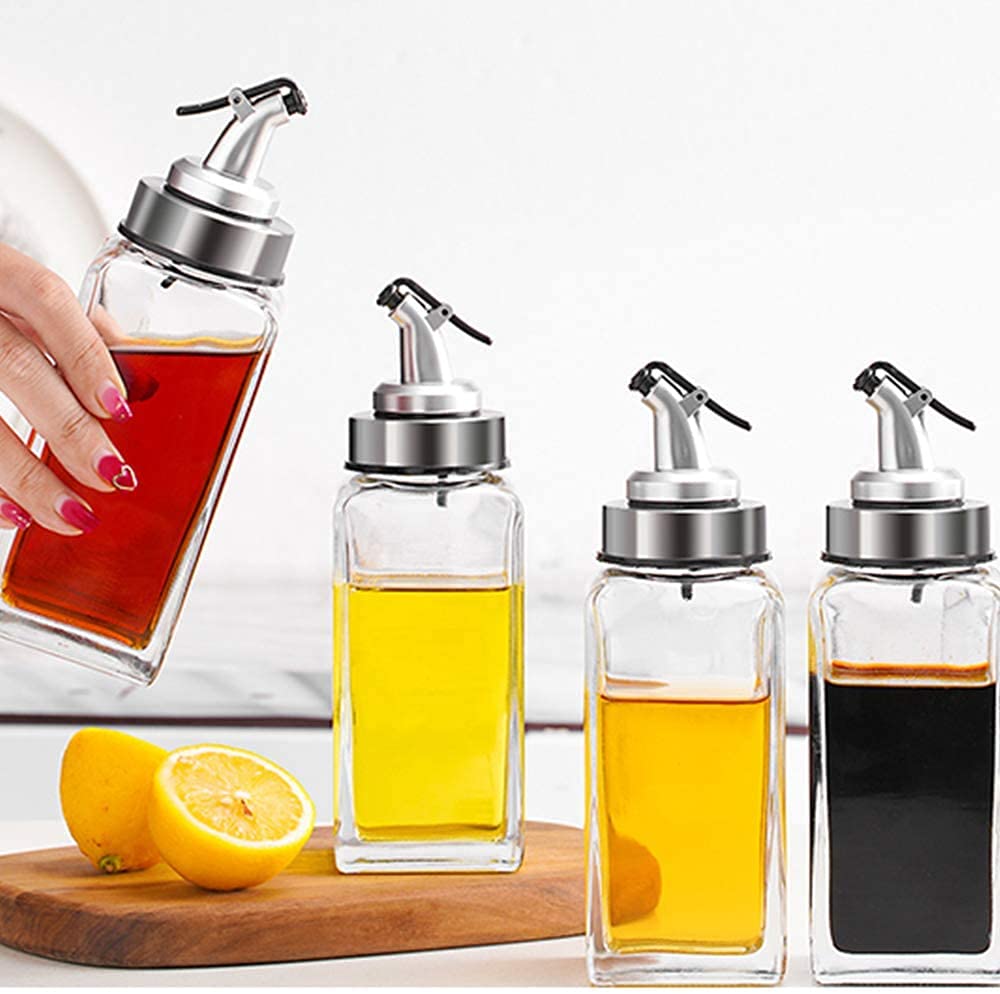 4 Botellas De Aceite De Oliva, Dispensador De Aceite De Oliva De Vidrio A Prueba De Fugas De 10 Oz / 300 Ml Con Pico Y Embudo Sin Goteo, Apto Para Lavavajillas, Para Cocina, Barbacoa, Camping-C