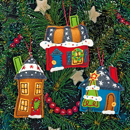 Dimensions Holiday Homes Wool Felt Applique Ornaments Kit, 3 pcs