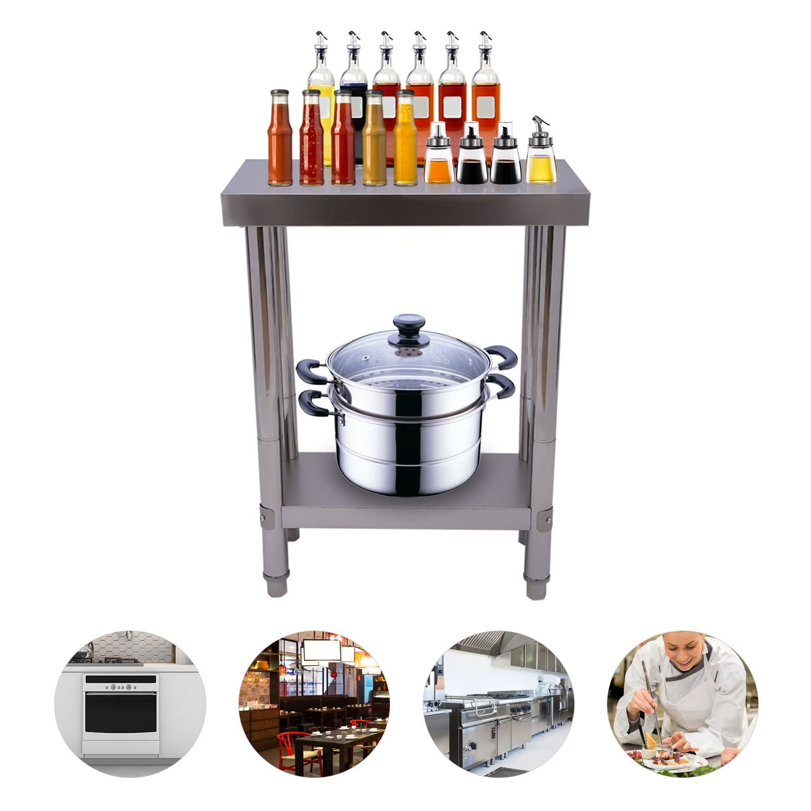 Tavolo da lavoro da cucina a 2 piani, in acciaio inox, per gastronomia, per cucina, hotel, panetterie, studi medici e caffetterie