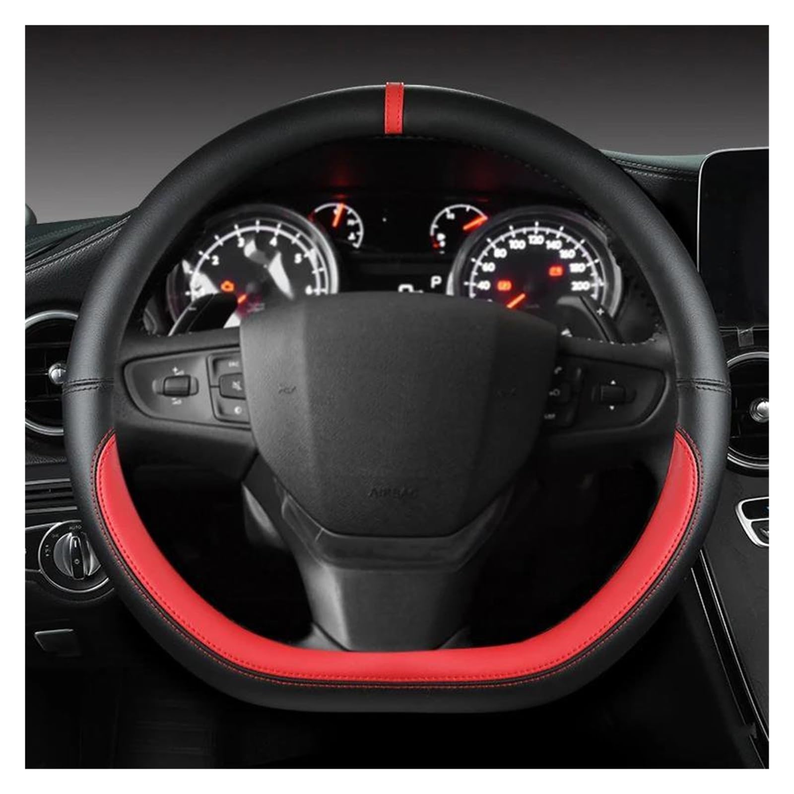 Volantes Protector Forma D para Volante Coche, para Citroen C3 C3-XR 2015-2019 C4 2016-2019, para Peugeot 408 2014-2019 Funda Volante(Rojo)