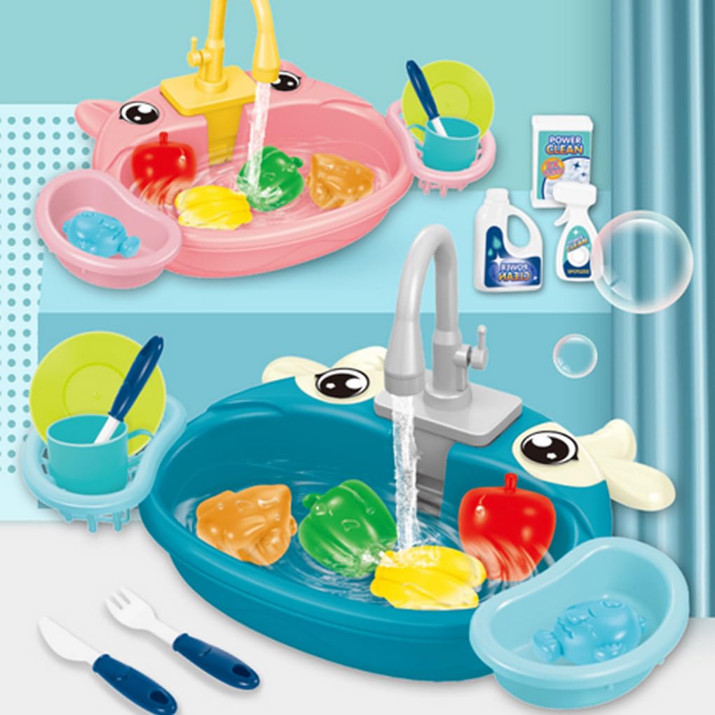 Zirkulierendes Wasser Küchenspülenspielzeug, lehrreich und unterhaltsam für Kinder, simulierte Küchenspüle ist einfach zusammenzubauen, Blau