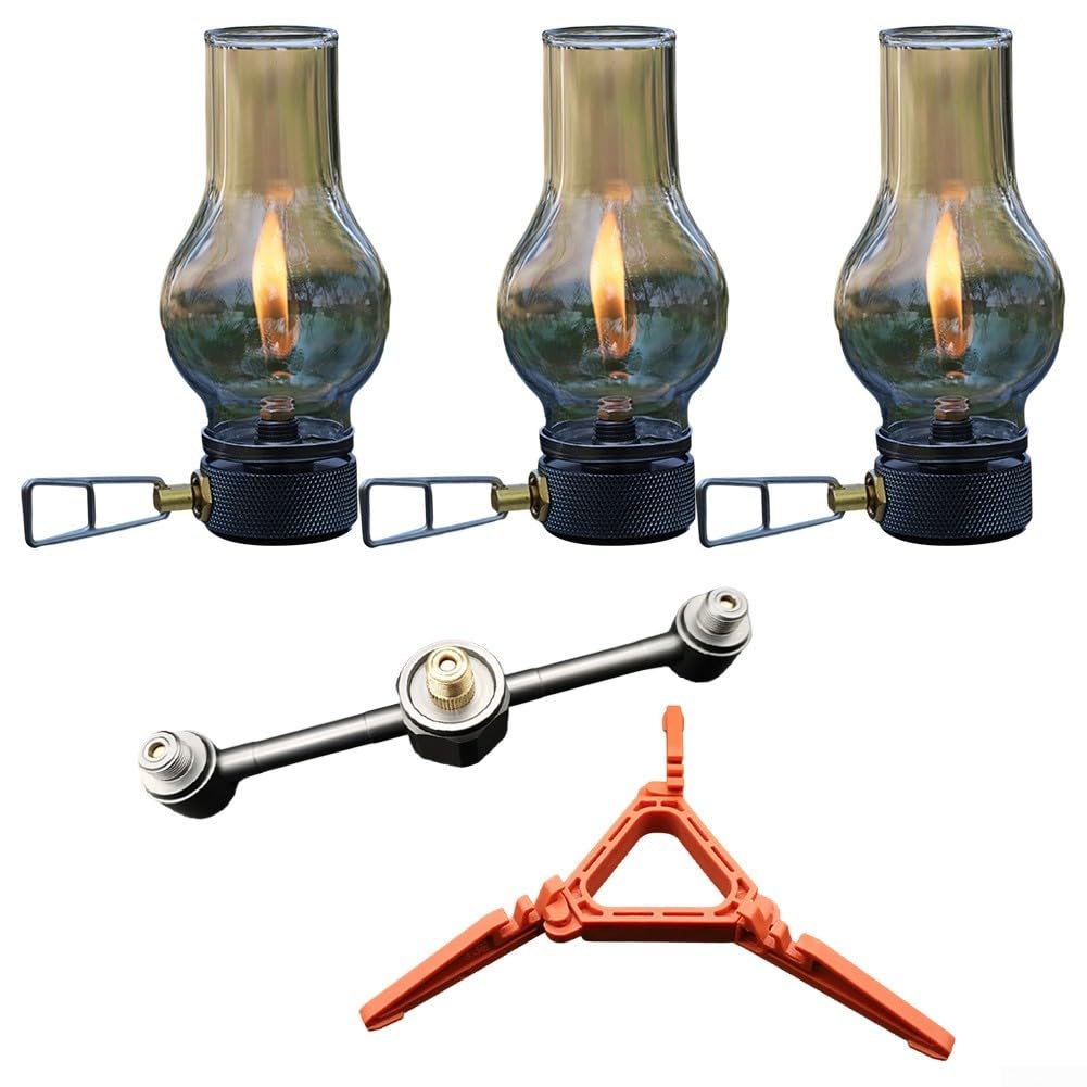 Lanterna a gas in rame e vetro da campeggio, lampada portatile da escursionismo, con scatola portaoggetti, illuminazione ambientale per camper (set di 3 lampade a gas)