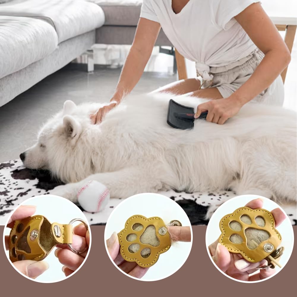 Mwrenqei 3 PCS Pet Memory Collector Keychain PU Leather Pets Hair Storage Pouch Box Paw Print Shape Cat Dog Fur Keepsake Keyring for Collecting Hair Animal Memorial Gifts - Image 4