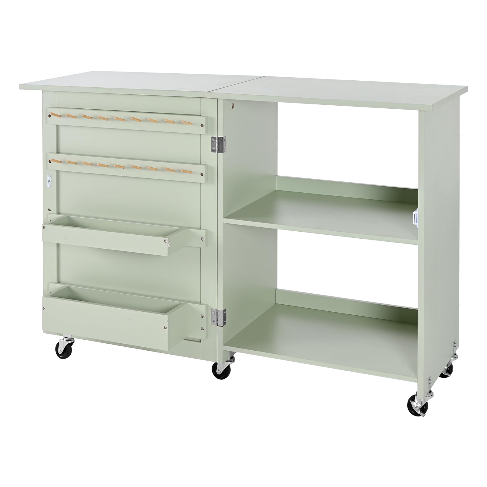 VEVOR Mesa de Costura Plegable, con Diseño Compacto, Compartimentos de Almacenamiento, Abrazaderas de Madera y Cierre Magnético, para Estudio de Moda, Estudio de Arte y Hogar, Color Verde Claro
