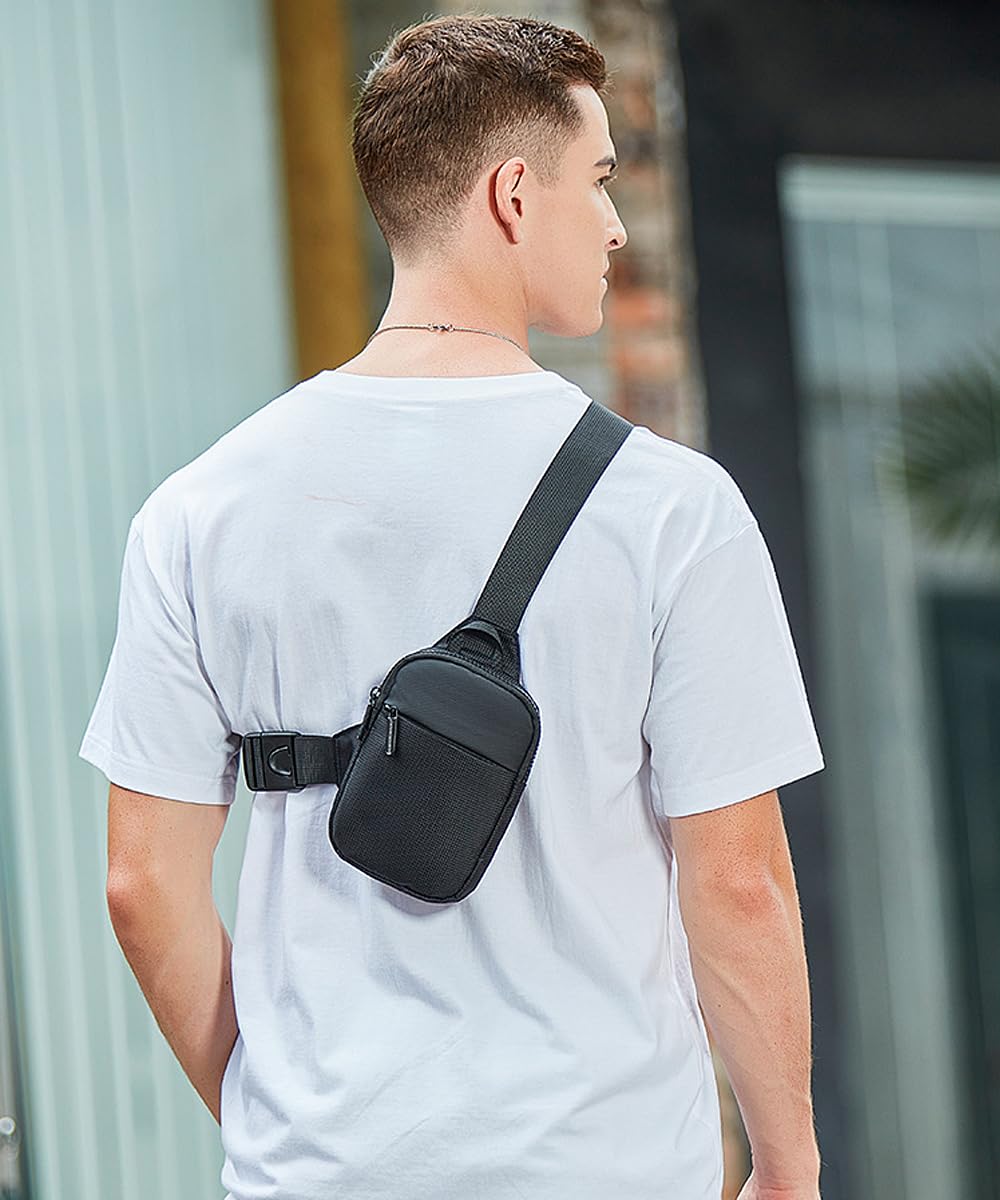 A-QMZL Petit Sac de Poitrine Imperméable Sacoche Homme Bandouliere, Pochette Telephone Portable Sling Bag Sac Bandoulière pour Femme Homme pour Cyclisme Voyage Casual (noir)