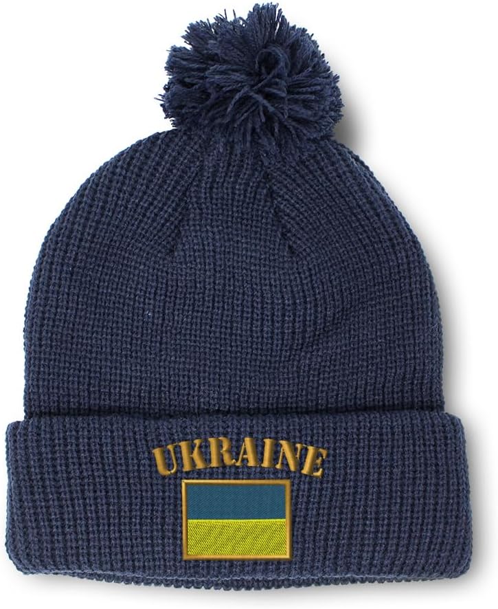 Speedy Pros Pom Pom Beanies for Women Ukraine Flag Ukrainian Ukrayina Eastern Europe Skull Cap Acrylic One Size