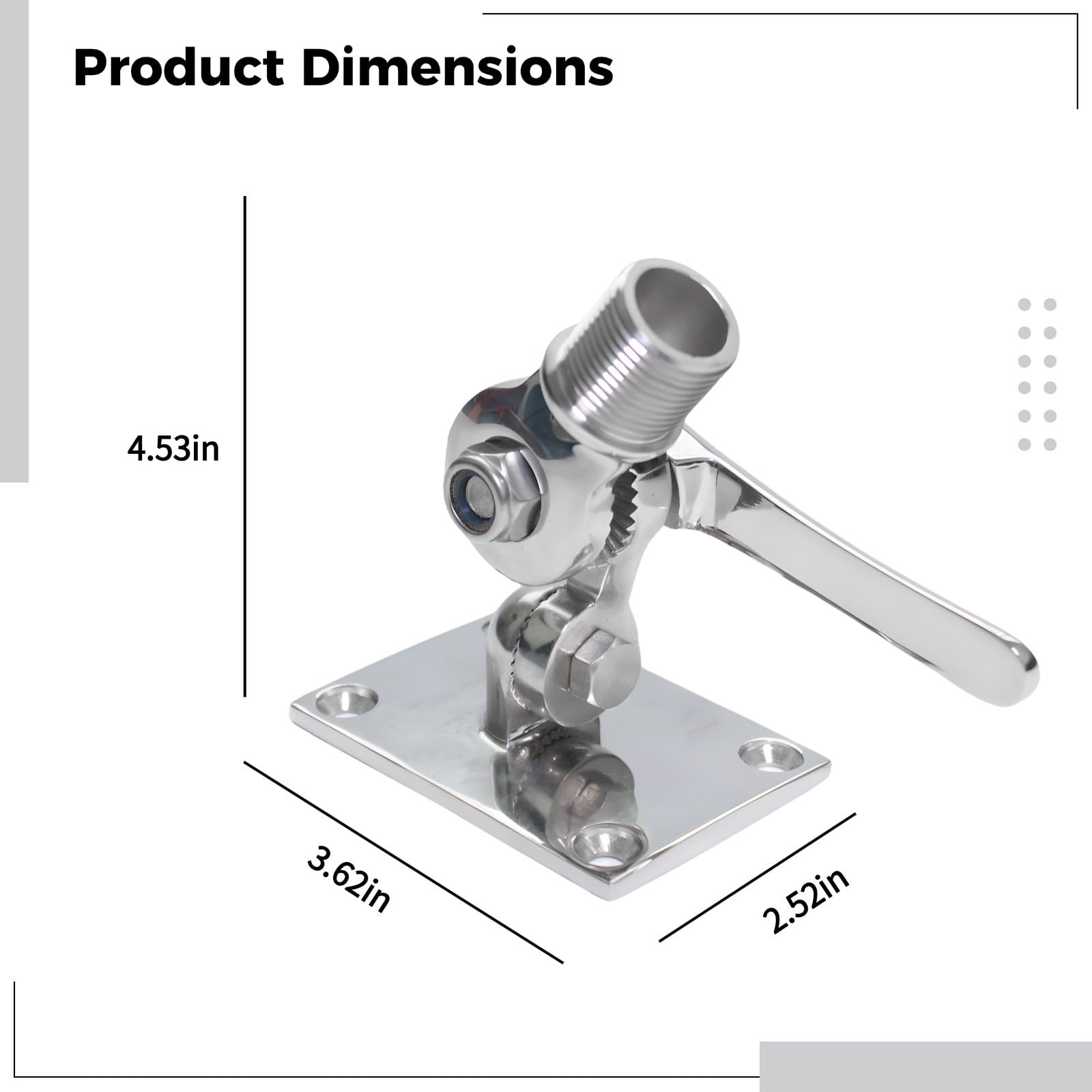 Supporto per antenna marina VHF, in acciaio inox, con regolazione a doppio asse, include 4 viti M6, compatibile con antenna da 2,5 cm