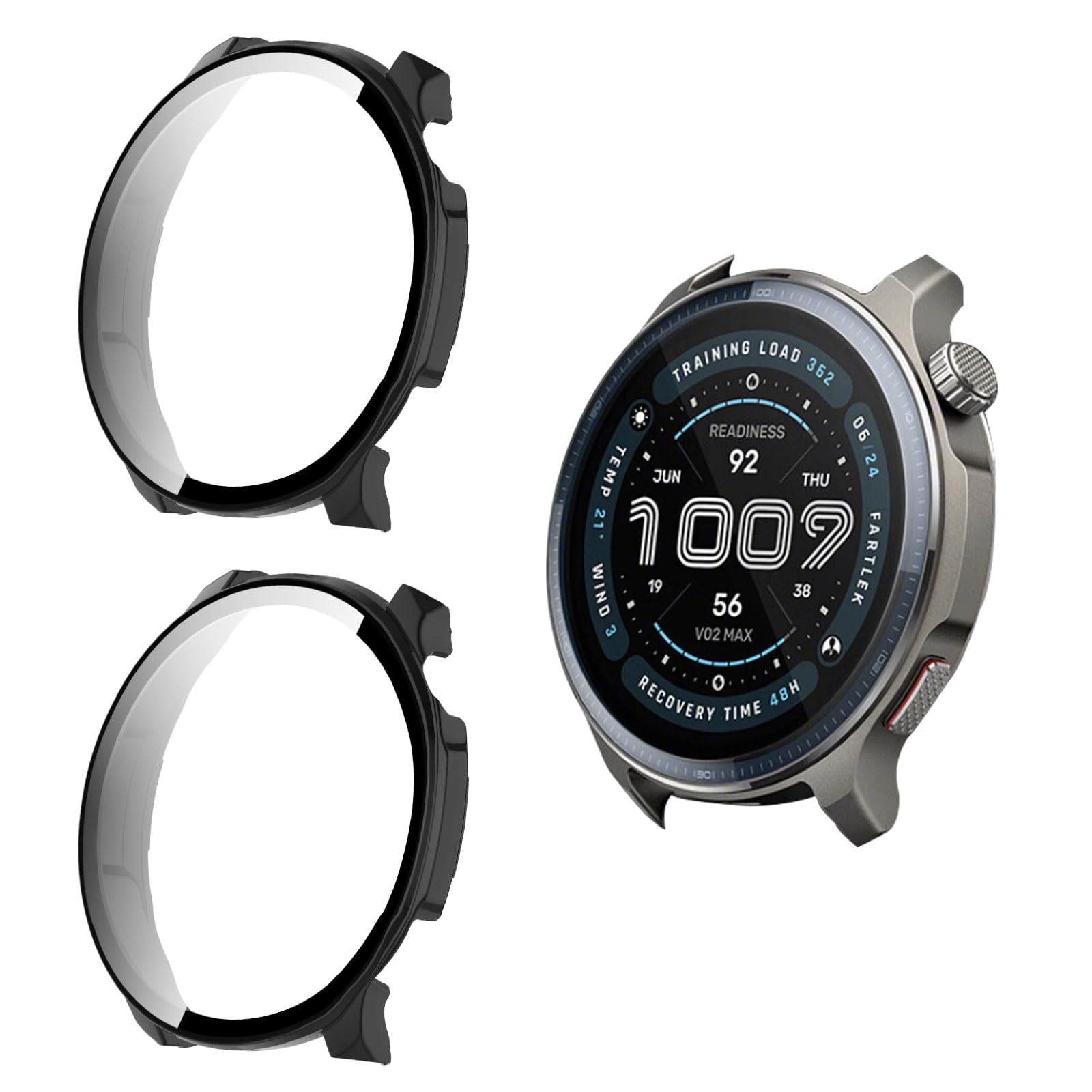 Funda para Amazfit Balance 2 Protector, 2 Piezas PC Dura Protector Carcasa, Cristal Templado de Pantalla, Antigolpes HD Anti Arañazo Protección Carcasa - Negro