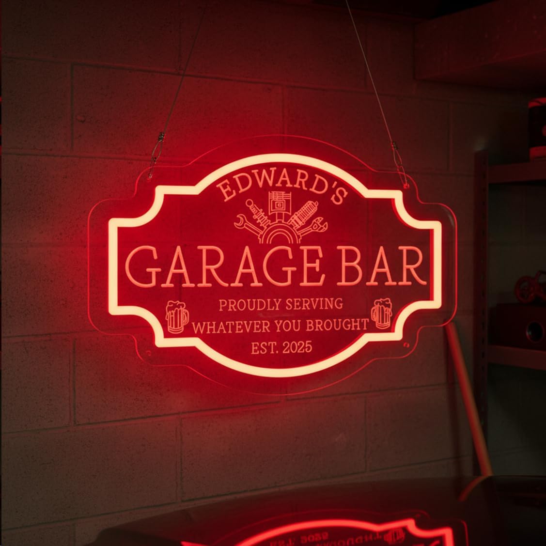 Custom Garage Neon Sign with Name, Personalized LED Garage Light for Men, Mechanic Repair Shop Man Cave Wall Decor, Custom Auto Workshop Sign Gift for Dad Husband Father Birthday Christmas (Multicolor/Style A)