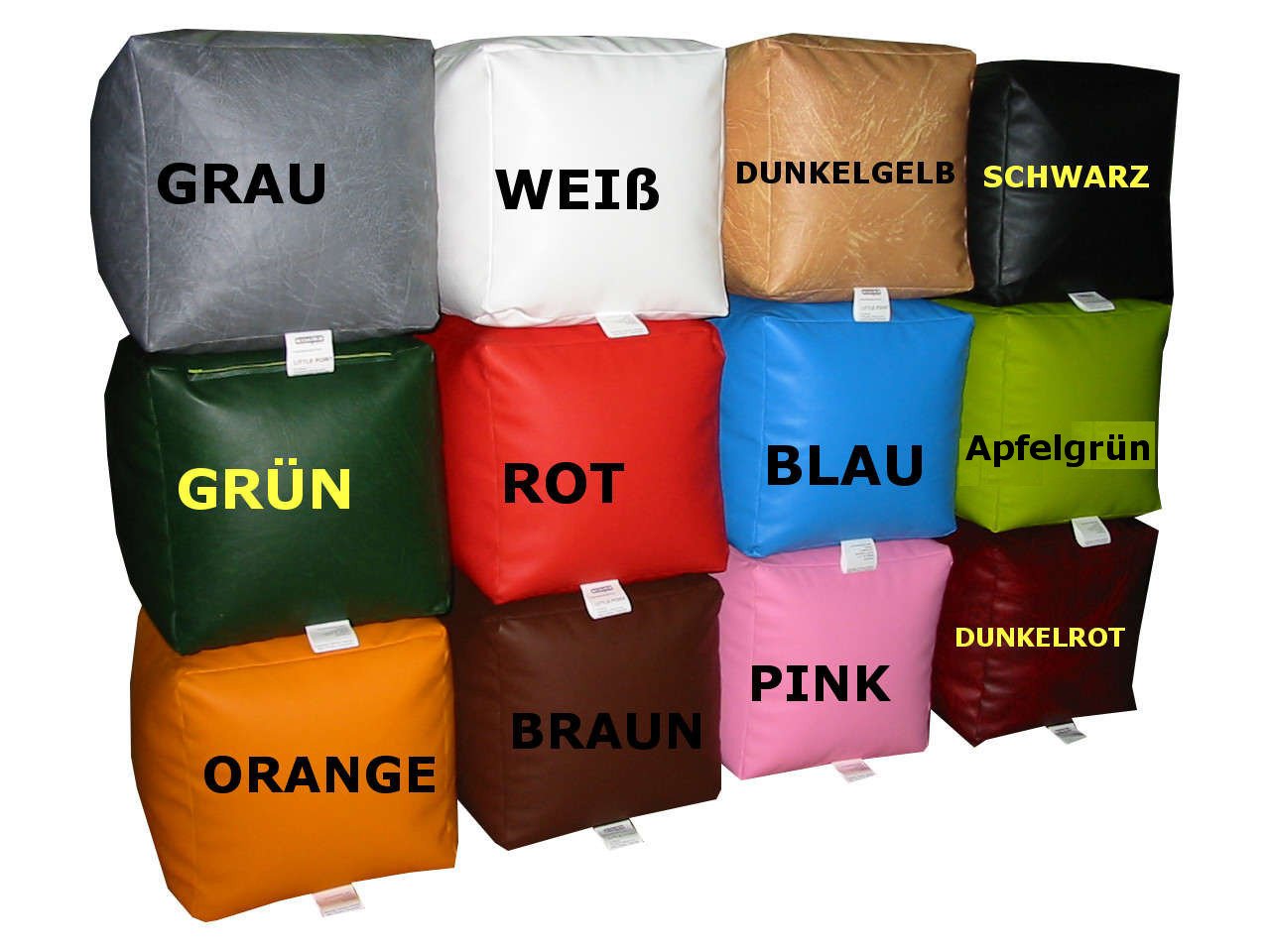 Natalia Spzoo Sitzwürfel aus Kunstleder 33×33×33 cm – Leichter Sitzhocker/Fußhocker, Sitzwürfel für Kinder & Erwachsene, wasserabweisend, mit Reißverschluss, Füllung Styroporkügelchen (Weiß)