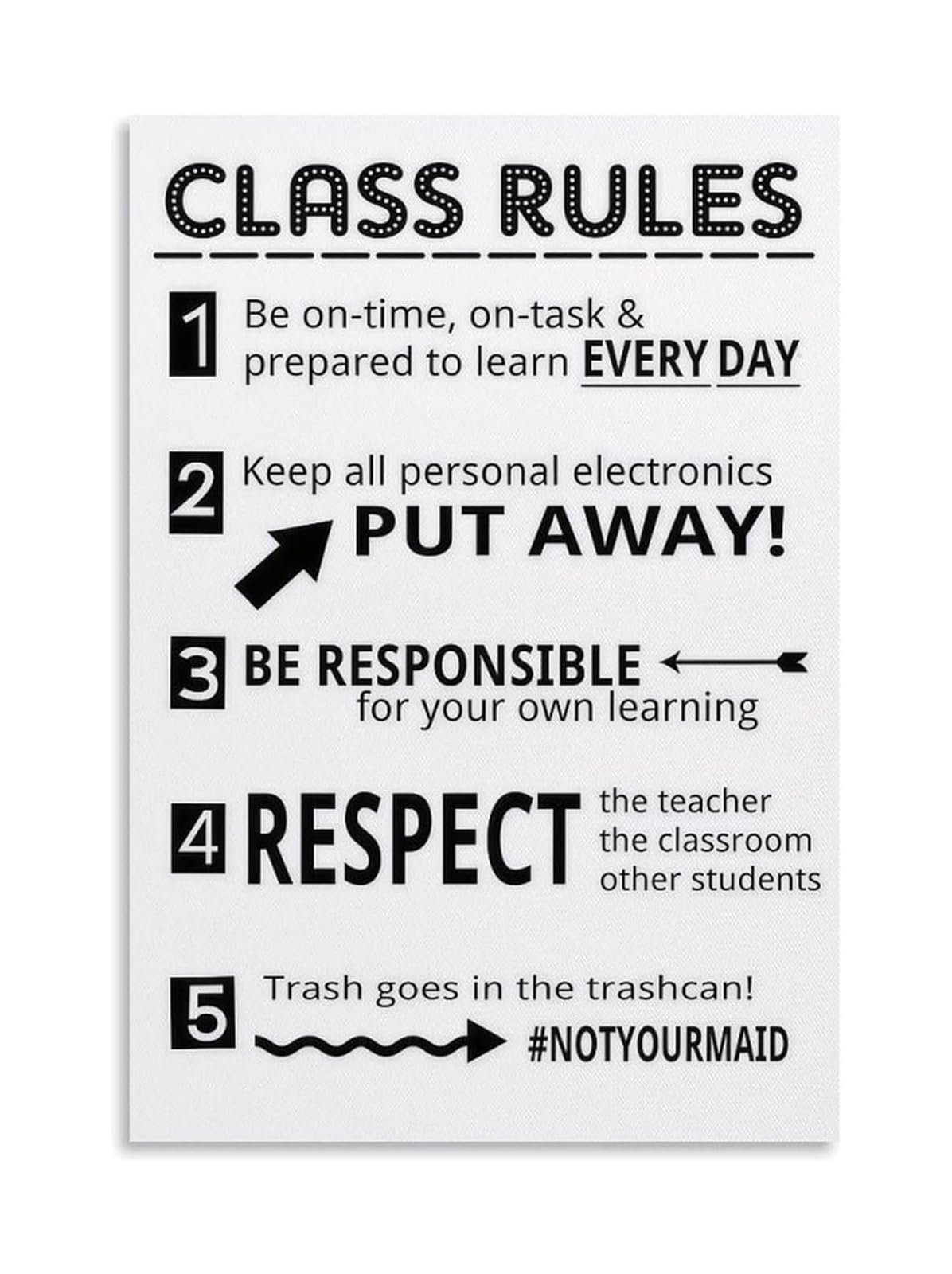 ZDVHOMCB Middle School Classroom Rules Canvas Poster Motivational Expectations Wall-Art Educational Decor for Teachers Behavior Management