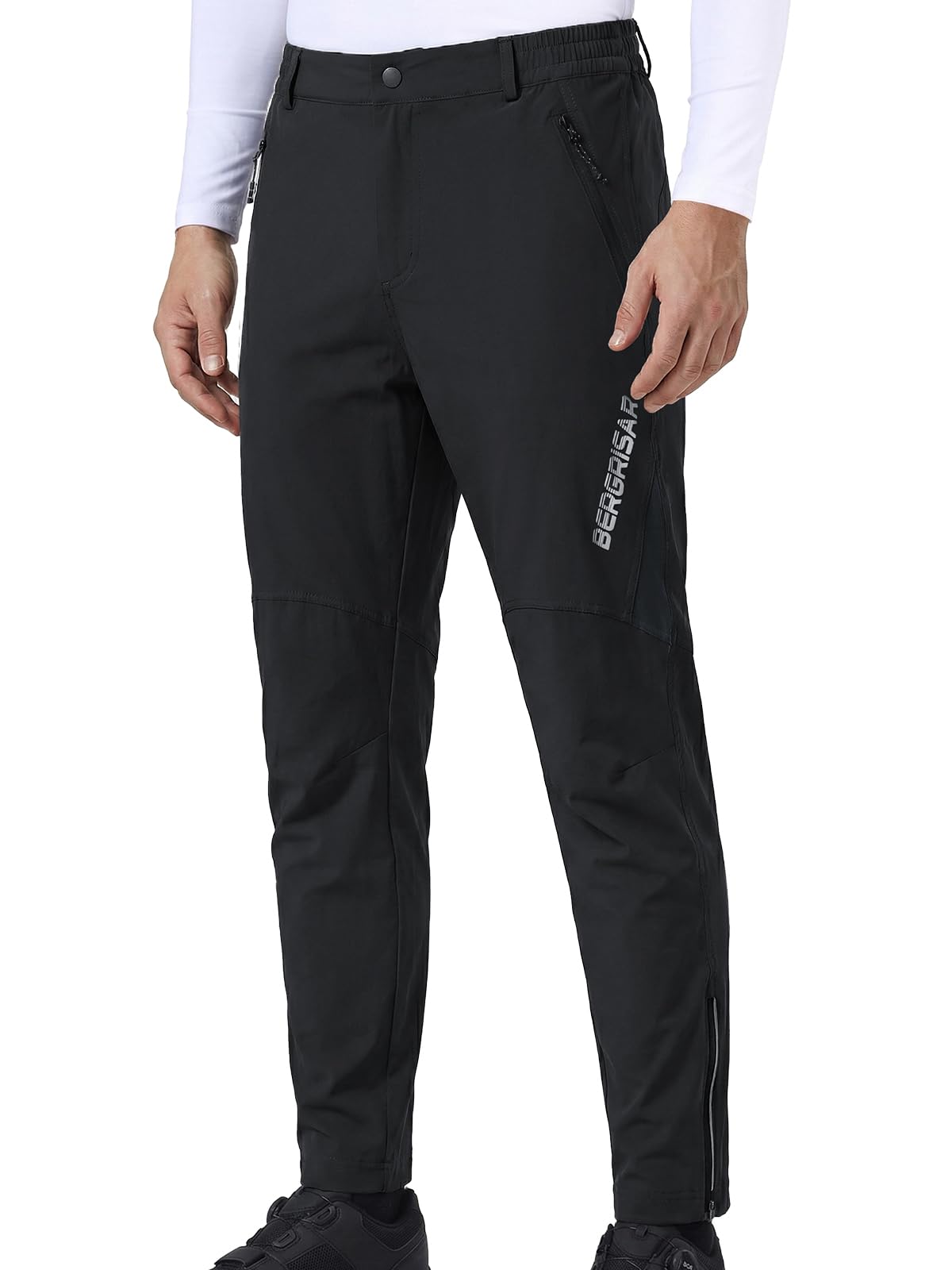 BERGRISAR Herren-Radhose, wasserabweisend, MTB-Hose mit Reißverschlusstaschen, schnell trocknend, 4-Wege-Stretch, Mountainbike-Hose für Outdoor, Wandern, Laufen