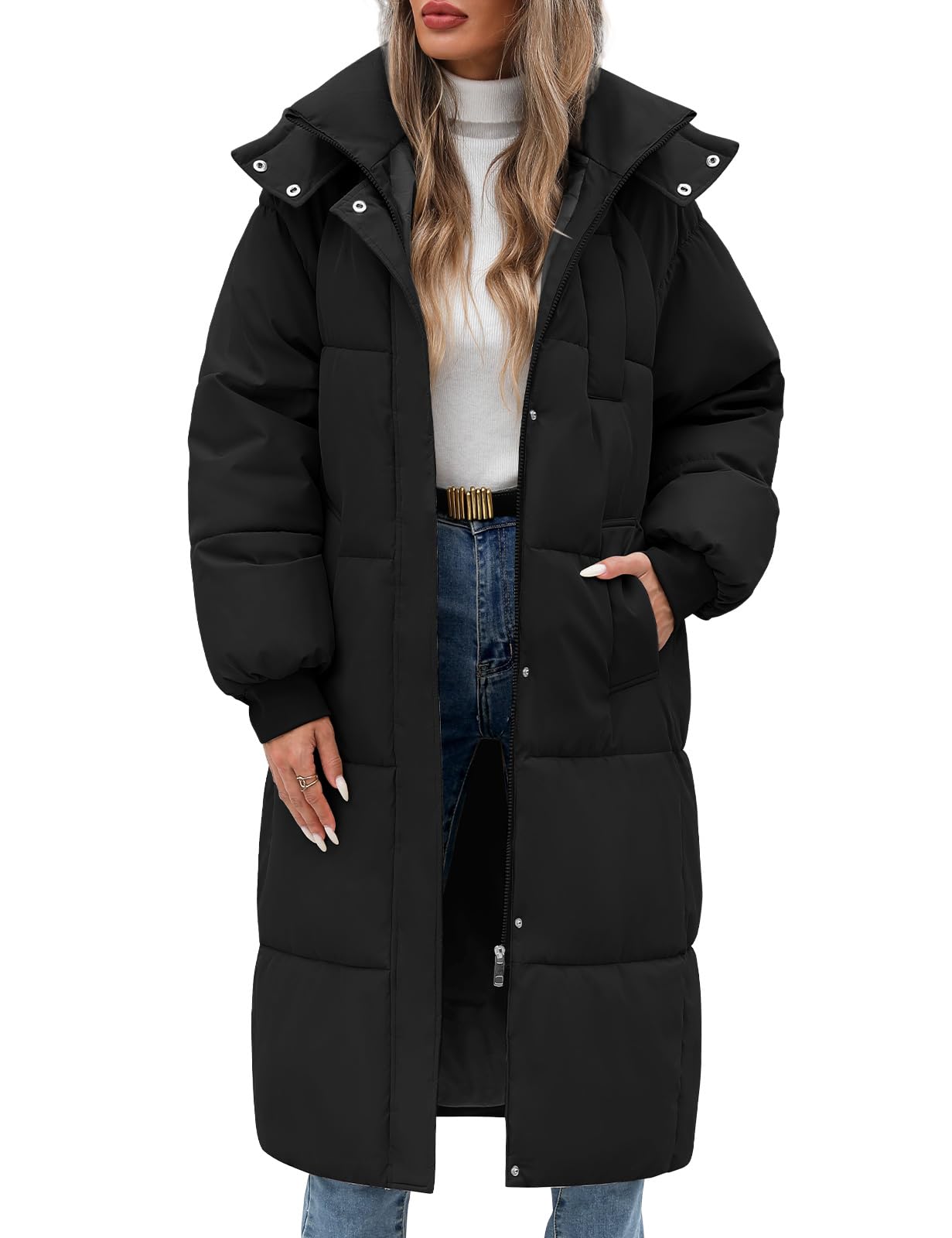Women's Winter Jacket Long Puffer Coat Hooded Warm Parka Down Jackets Coats Zip Up Outerwear with Decorative Pockets-image-38