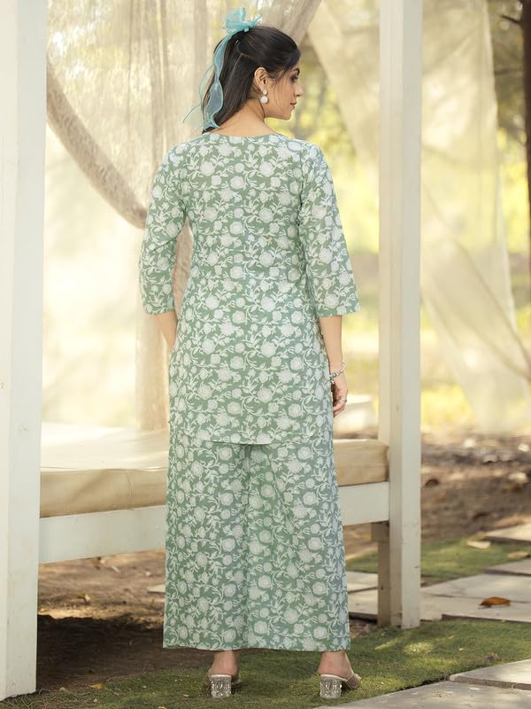 Pinkmint Women's Pure Cotton Co Ord Set L Flower Printed Co Ord Set L Stylish Pocket & 3/4 Sleeve Women Co-Ord Set